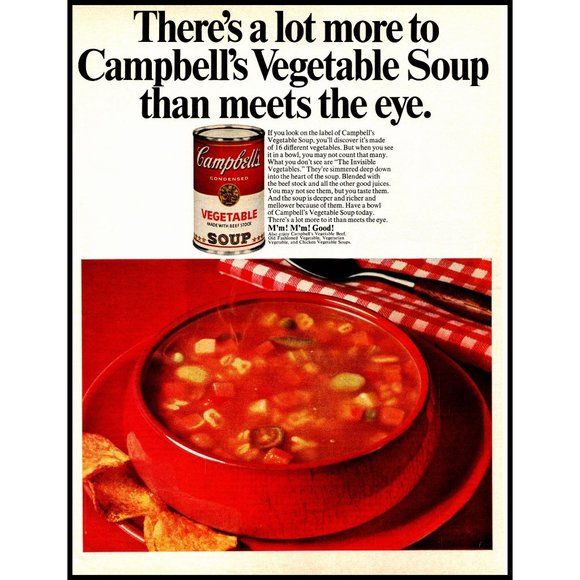 Campbell's Art 967 Campbells Vegetable Soup Vintage Print Ad Red